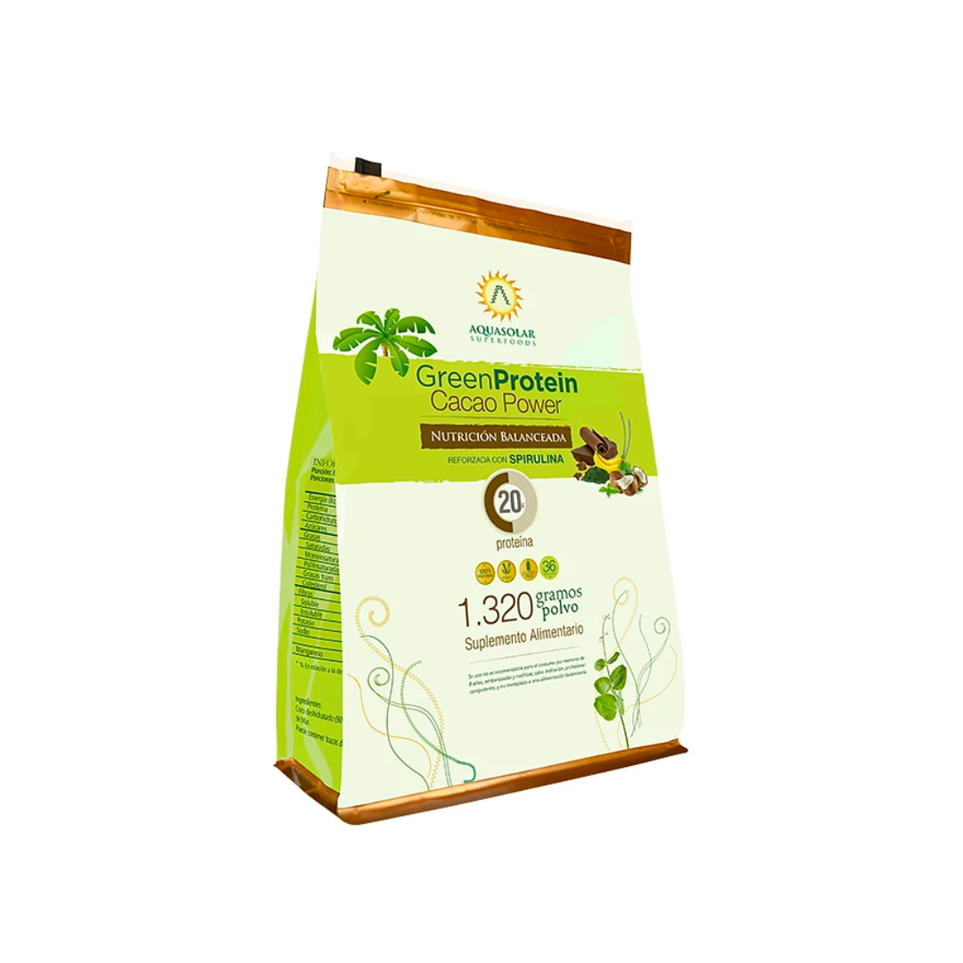 Proteína Vegetal Green Protein Cacao Power Aquasolar 1320 Grs