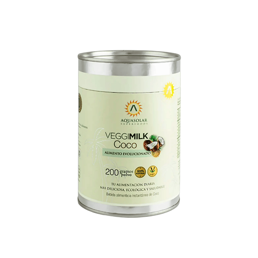 Imagen de bebida vegetal vegana VeggiMilk Coco Aquasolar en formato de 200 gr