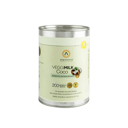 Imagen de bebida vegetal vegana VeggiMilk Coco Aquasolar en formato de 200 gr