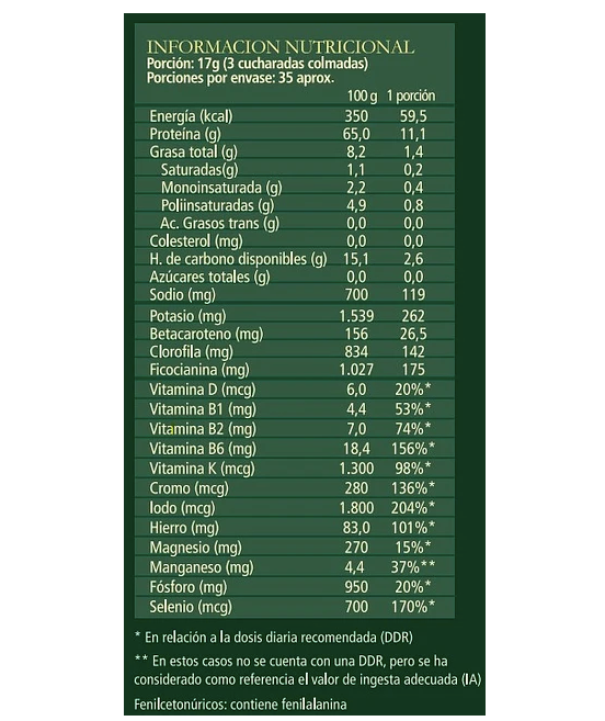 Spirulina Raw Aquasolar en Polvo -  600gr - Orgánica