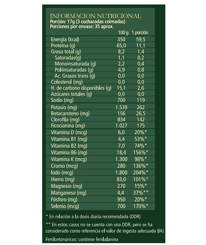 Spirulina Raw Aquasolar en Polvo -  600gr - Orgánica