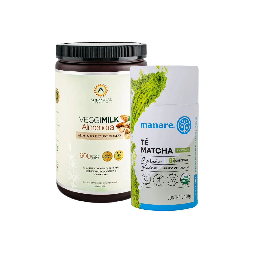 Veggi Milk Almendra 600g Aquasolar + Té Matcha Orgánico Manare 100g - Pack