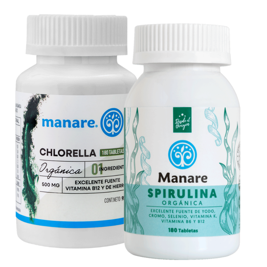 Pack Spirulina + Chlorella Orgánicas Manare | 2 Frascos