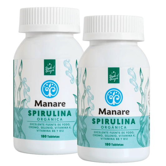Spirulina Orgánica Manare Pack 2 Frascos | 360 Tabletas